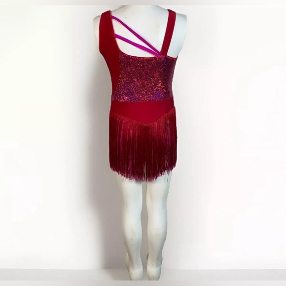 REVOLUTION PINK AND RED FRINGED LEOTARD SZ M GIRLS - Picture 4 of 8